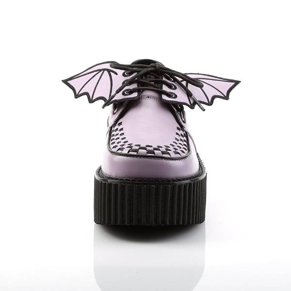 Demonia Women's Creeper-205 Platform Creeper Shoes - Lavender Vegan Leather D3145-69US Clearance